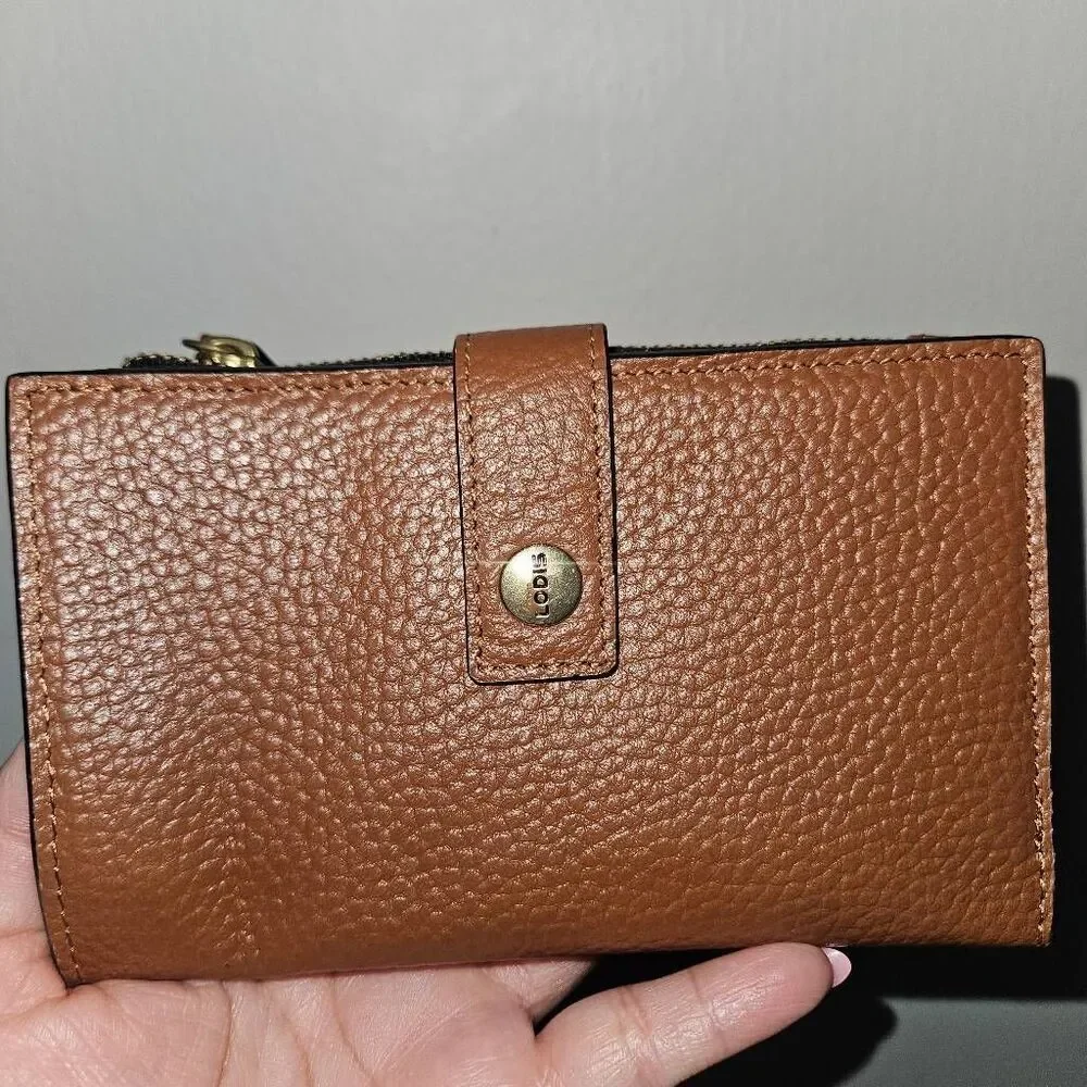 Lodis Pebbled Leather Zip Card Wallet in Brown/Black